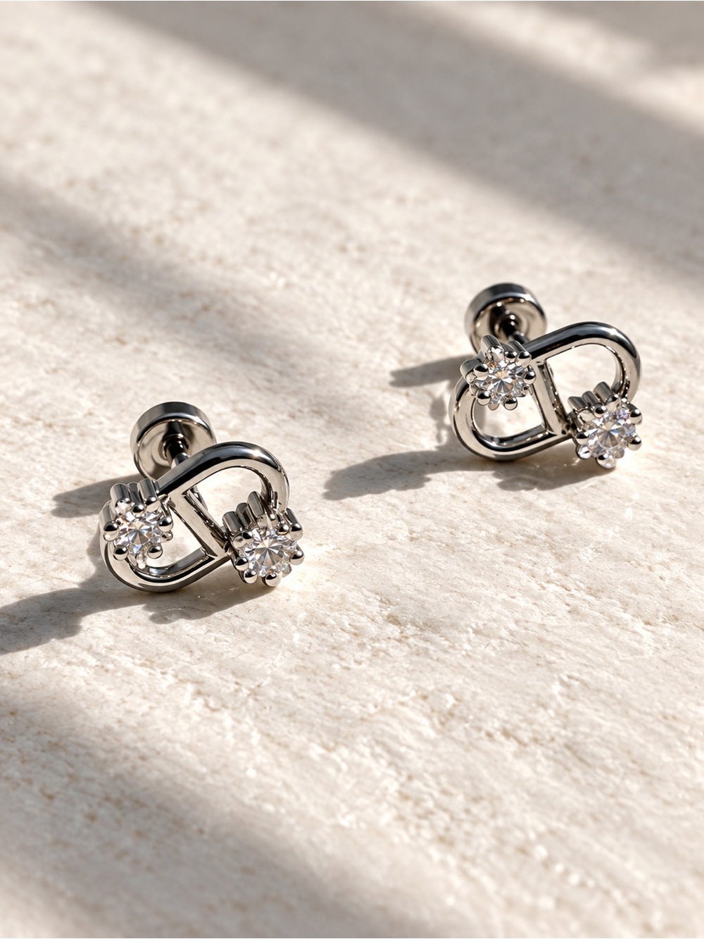Stainless Steel  Loop Stud Earrings with Clear Crystal Accents Hypoallergenic
